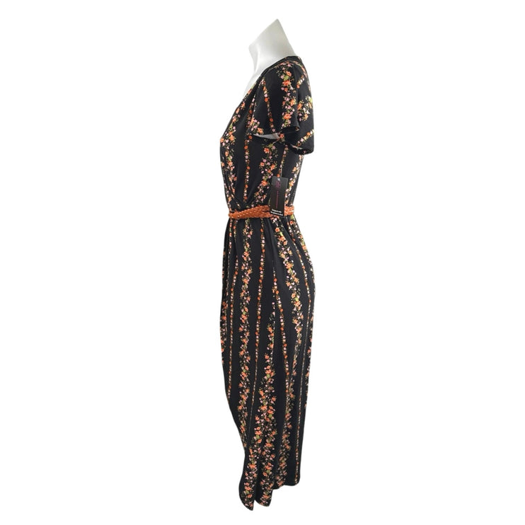 No Boundaries Walk Thru Black Short Sleeve Floral High Low V Neck Romper Dress