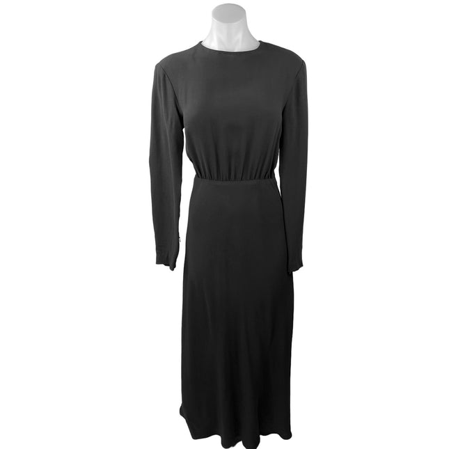 slim fit dress slacks New Argent Crosby Black Viscose Wool Crepe Long Sleeve Blouson Maxi Dress Size S