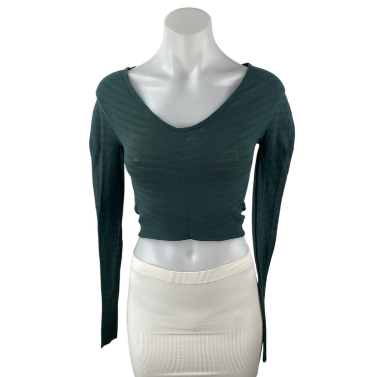 NEW Free People FP Movement Gone Adrift Green Striped Yoga Athletic Crop Top M