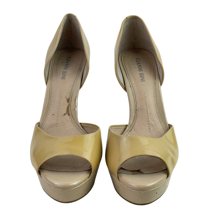 Gianni Bini Womens Yellow Patent Leather Peep Toe Platform Pump Heels Shoes 7.5