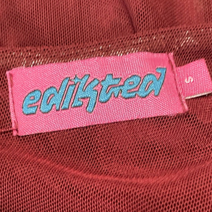 Edikted Jupiter Burgundy Red One Shoulder Long Sleeve Mesh Sheer Blouse Top Sz S