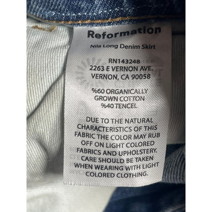Reformation Nila Blue Front Slit High Waisted Midi Pencil Denim Jeans Skirt 29