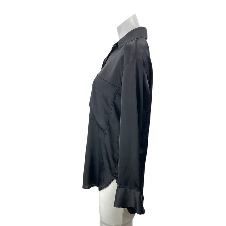 Abercrombie & Fitch Silk Satin Black Long Sleeves Oversized Button Down Shirt XS