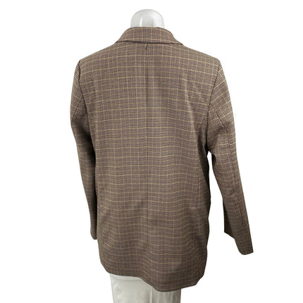 H&M Women's Brown Plaid Long Sleeve Double Breasted Blazer Coat Jacket Size S