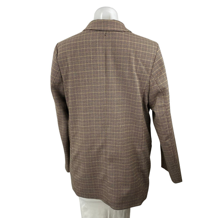 H&M Women's Brown Plaid Long Sleeve Double Breasted Blazer Coat Jacket Size S