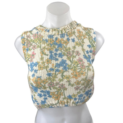 Zara Women's Multicolor Floral Cutout Tie Back Sleeveless Knit Crop Tank Top M