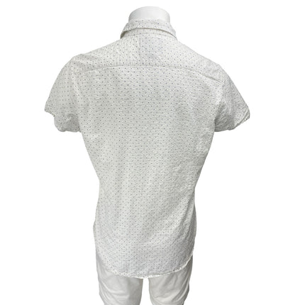 Bonobos Men's White Blue Tailored Polka Dots Short Sleeve Button Up Shirt Top L