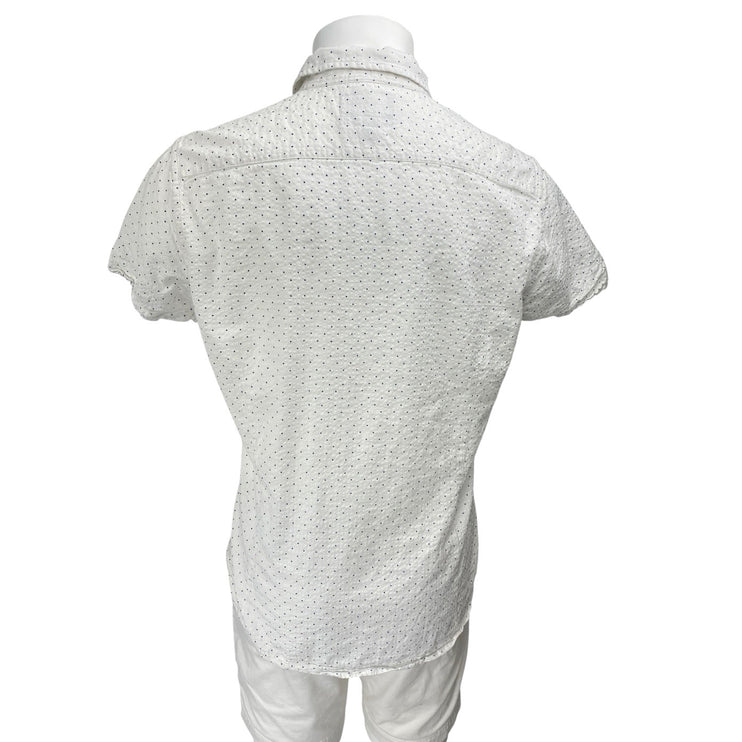 Bonobos Men's White Blue Tailored Polka Dots Short Sleeve Button Up Shirt Top L