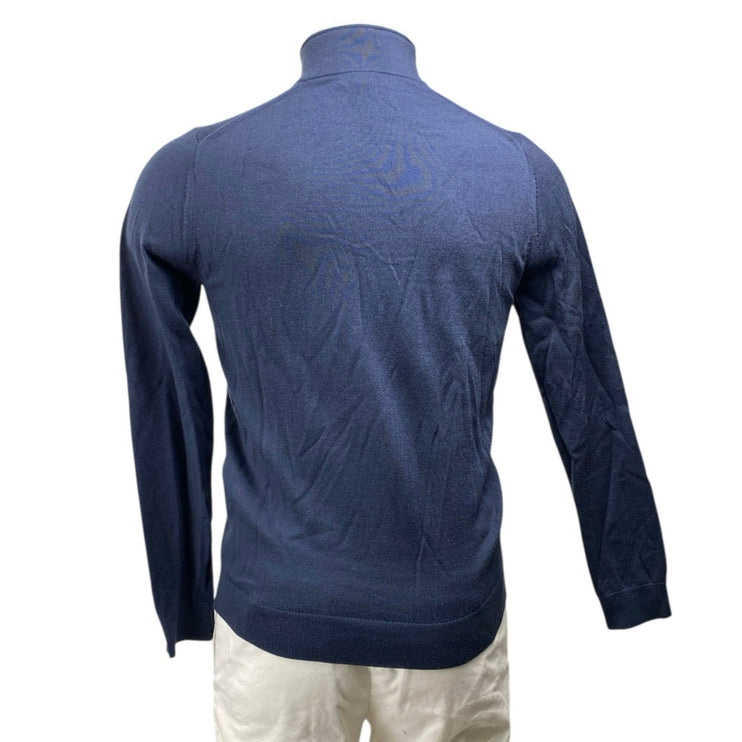 Reiss Men's Blue Wool Turtleneck Long Sleeve 1/4 Zip Sweatshirt Sweater Top S
