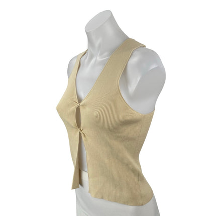 MNG Mango Beige Ribbed Sleeveless Twist Front Cami Tank Cardigan Sweater Vest M