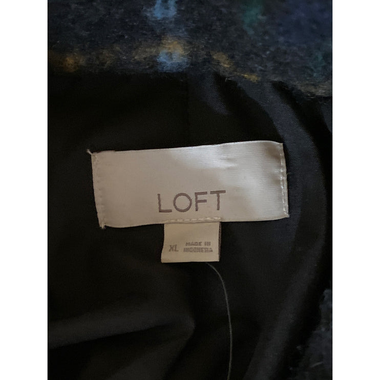 LOFT Women's Black Wool Plaid Checkered Long Sleeve Button Down Shirt Jacket XL