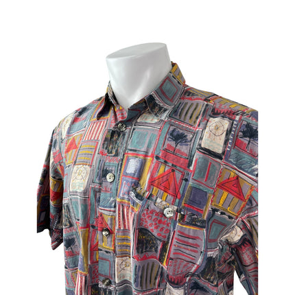 Jack Upson Men's Multicolor Abstract Short Sleeve Button Down Shirt Top Size L
