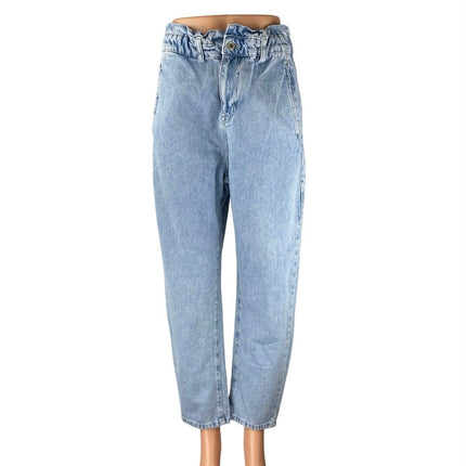 Zara Women's Blue Light Wash High Waisted Tapered Paperbag Denim Jeans Size 2