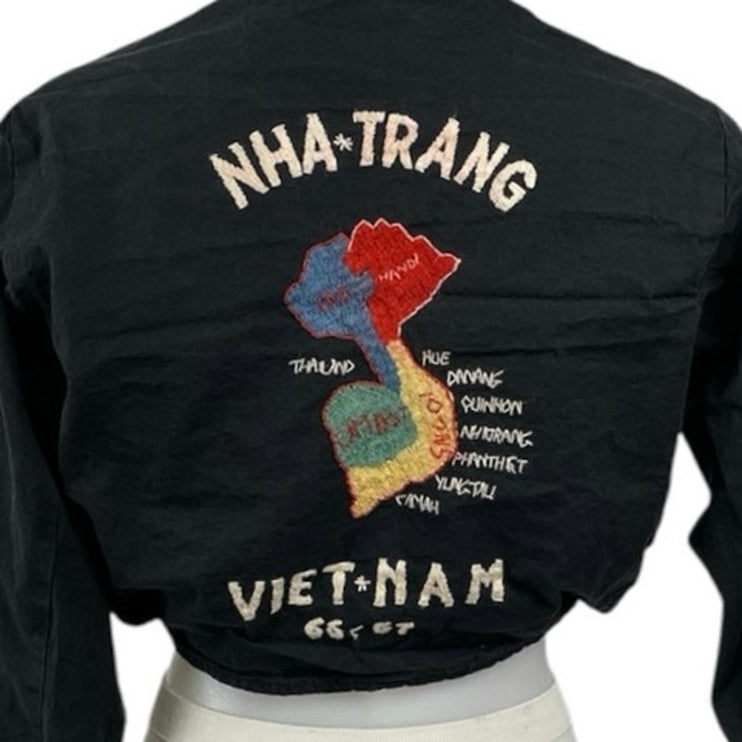 Backers Vietnam Souvenir Embroidery Collar Long Sleeve Crop Bomber Coat Jacket S