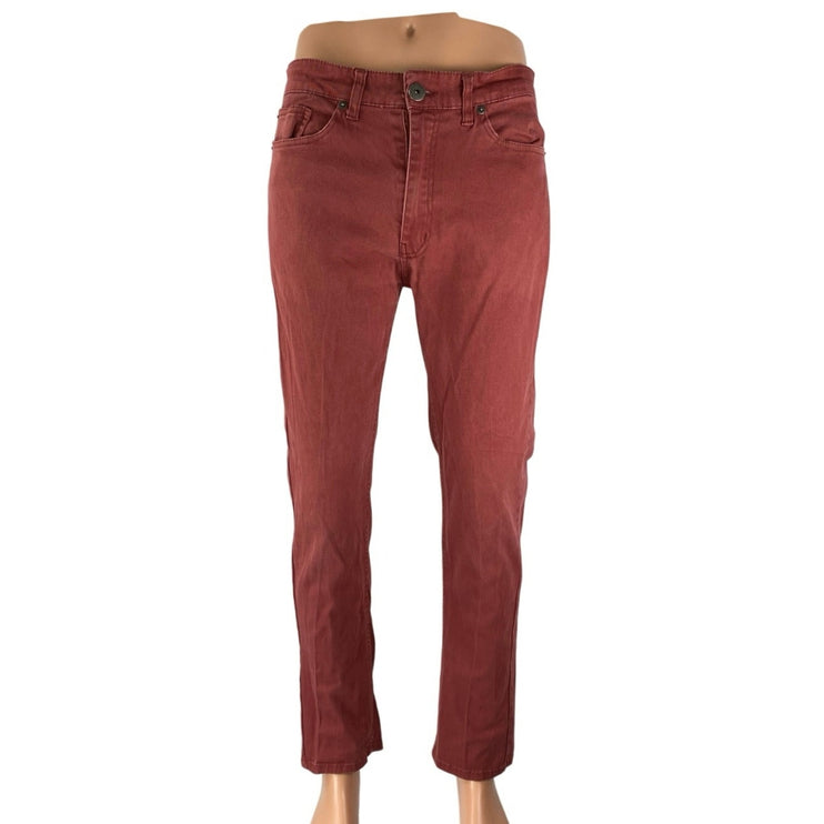 Vintage Genes 1891 Mens Red Slim Fit Straight Leg High Rise Denim Jeans Pants 32