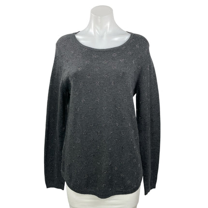 MANGO Basics Black Gray Long Sleeve Knit Subtle Pullover Sweater Top Size M
