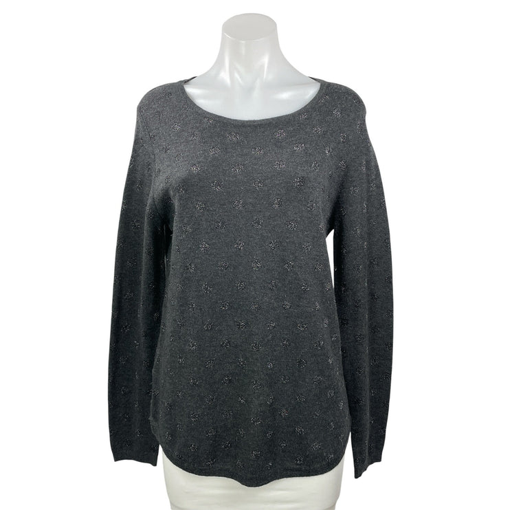 MANGO Basics Black Gray Long Sleeve Knit Subtle Pullover Sweater Top Size M