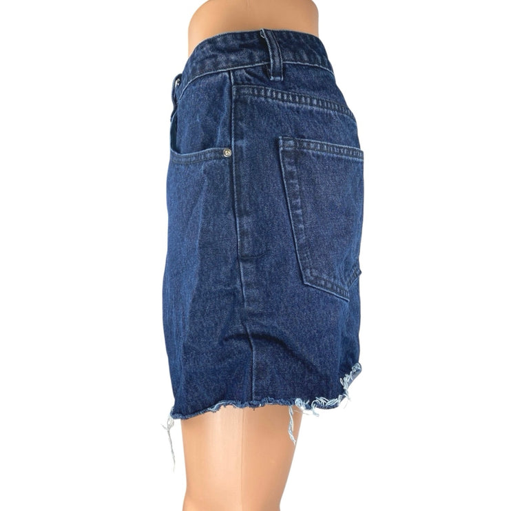 WeWoreWhat Women's Blue Frayed Raw Hem High Waist Denim Jeans Bermuda Shorts 27