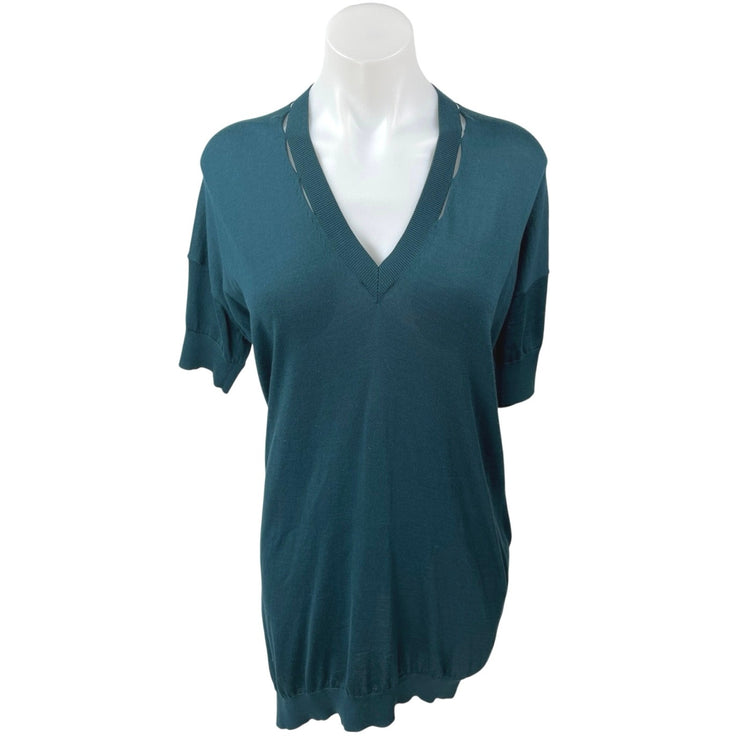 Stella McCartney Green Silk Short Sleeve V-Neck Knit Mini Tunic Shirt Dress 4