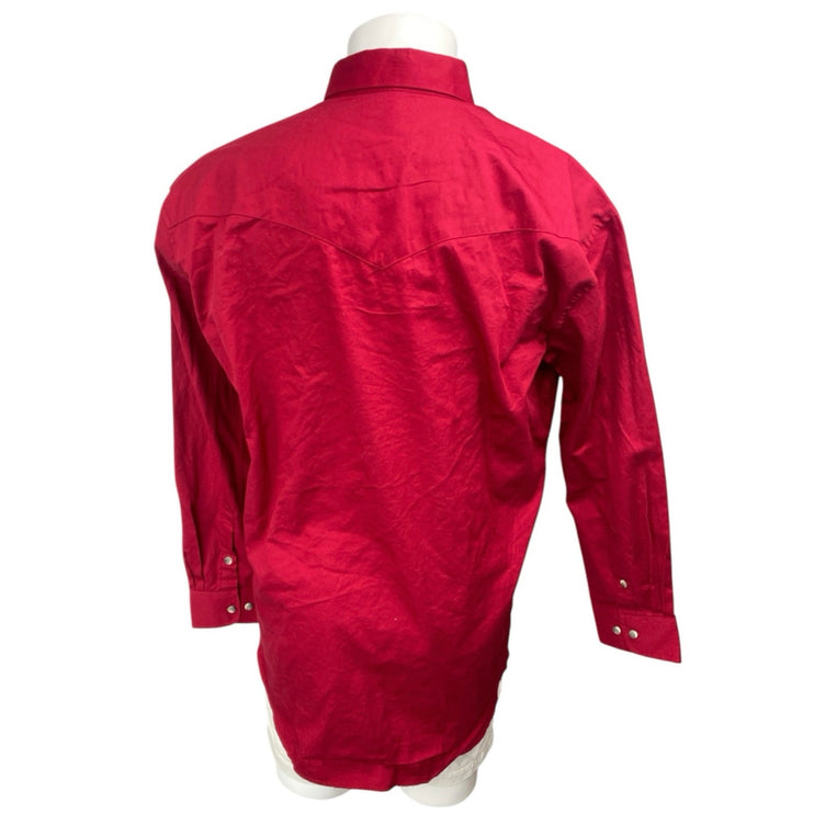 Wrangler Mens Red Cotton Collar Long Sleeve Button Down Pockets Western Shirt XL