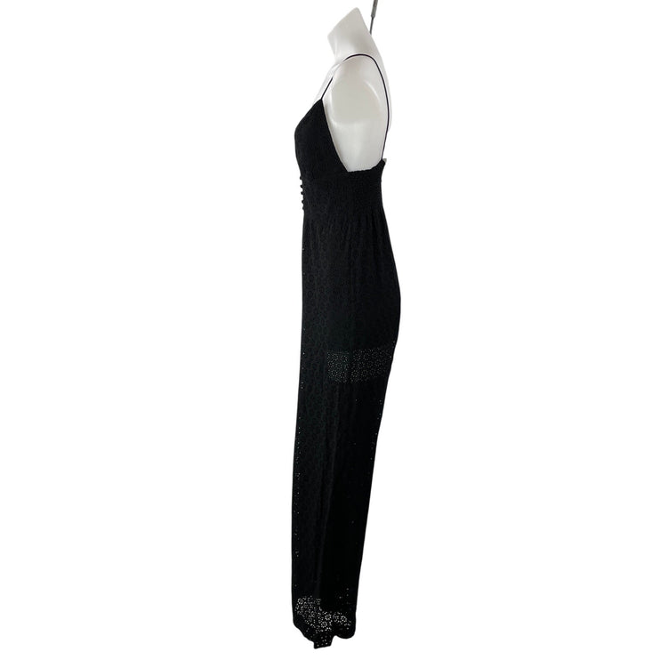 Alice + Olivia Black Sleeveless Deep V Neck Embroidered Cami Wide Leg Jumpsuit S