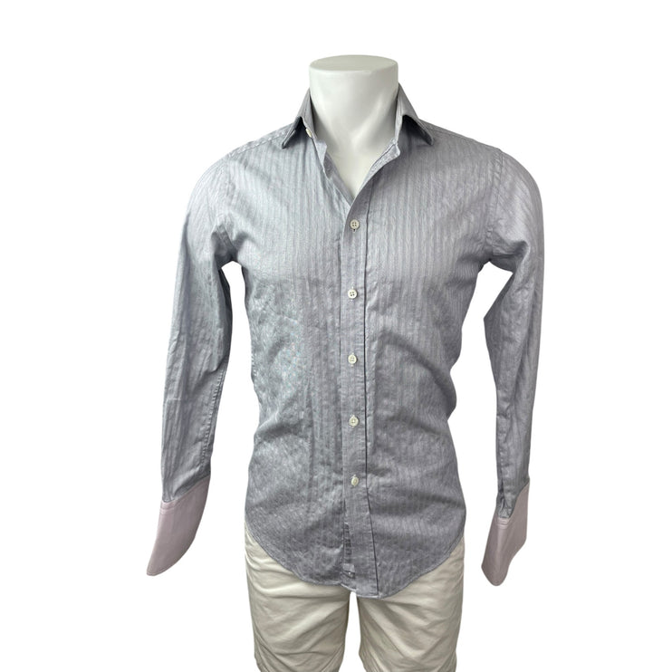 Charles Tyrwhitt Men's Gray Striped Long Sleeve Button Down Shirt Top Size S