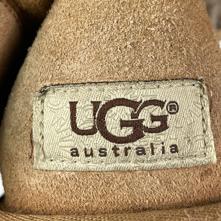 UGG Bailey Button Triplet II Brown Shearling Leather Mid Calf Snow Boots Size 7