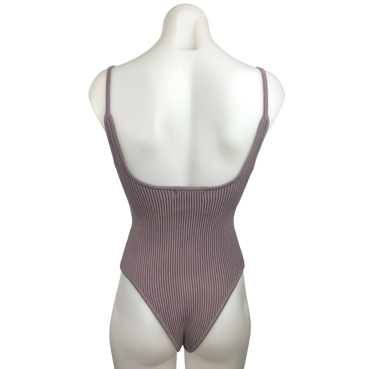 Missguided Re_Styld Mauve Purple Rib Knit Square Neck Spaghetti Strap Bodysuit 2