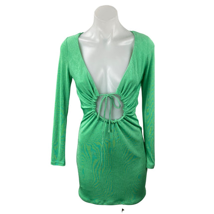 Superdown Women's Green Long Sleeve Plunge Ring Tie Mini Bodycon Dress Size M