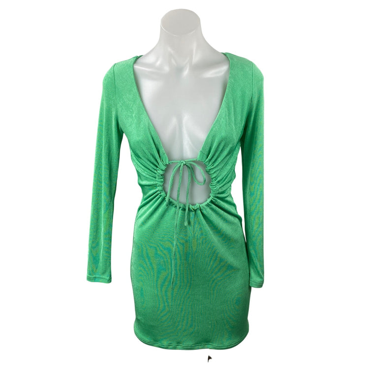 Superdown Women's Green Long Sleeve Plunge Ring Tie Mini Bodycon Dress Size M