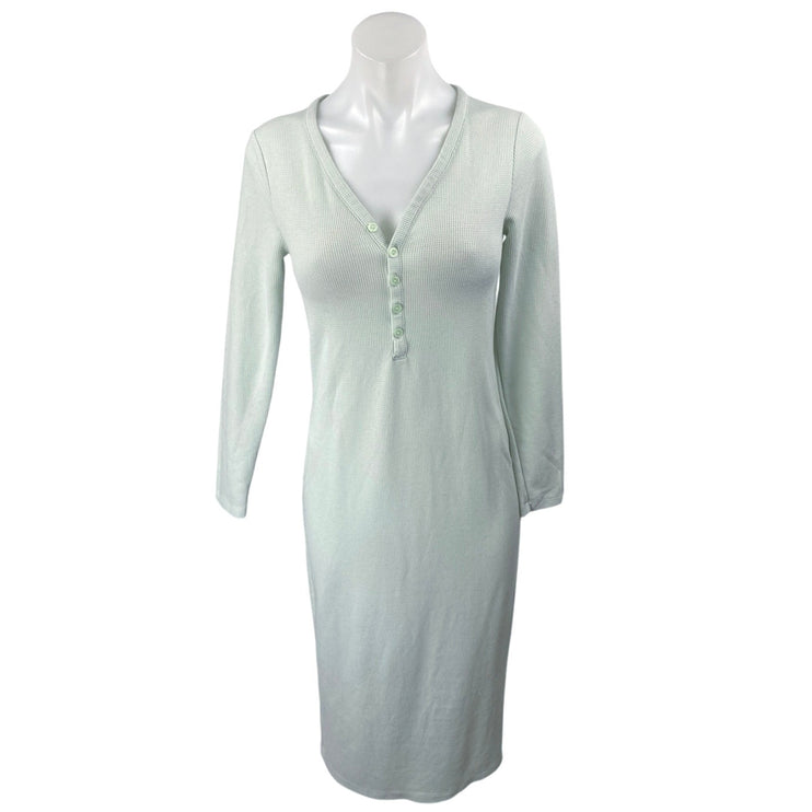 Athleta Wind Down Blue Long Sleeve Waffle Knit Henley Sleep Lounge Dress Size XS
