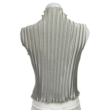 Nicola Women's Gray Silver Sleeveless Mock Neck Pleated Plisse Blouse Top Size L