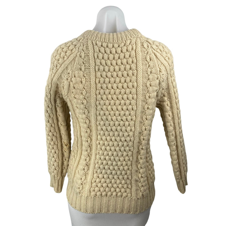 Arans Women's Cream Cable Knit Crew Neck Raglan Sleeve Fisherman Sweater Top S