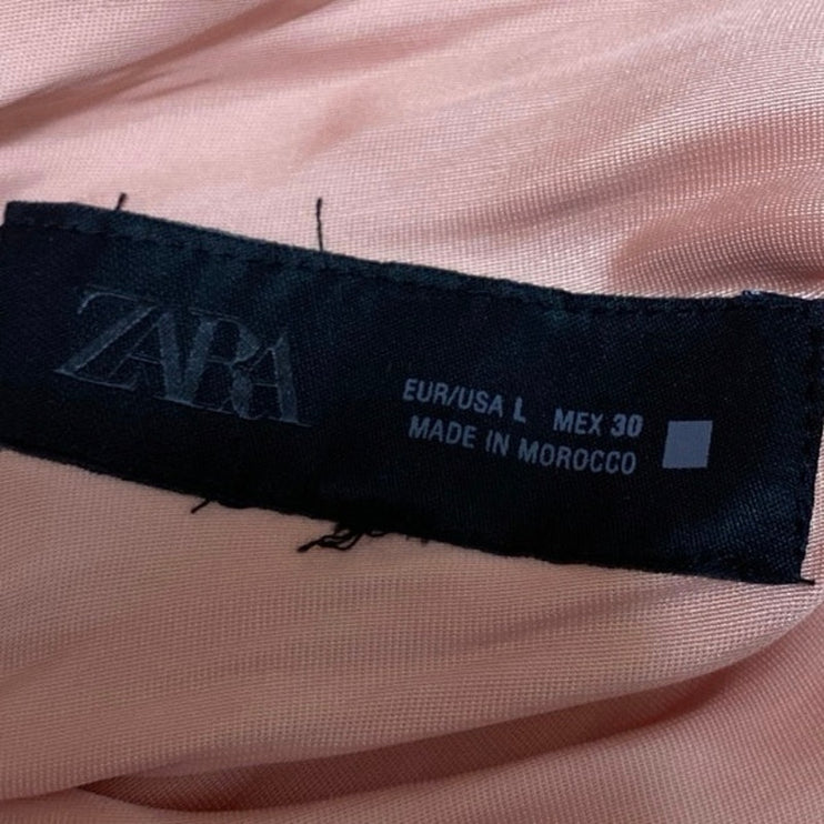 Zara Coral Silk Satin Halter Sleeveless Cowl Neck Open Back Blouse Top Size L