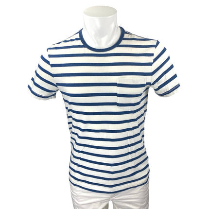 Wallace & Barnes Men's Blue White Striped Short Sleeve Pocket Tee T Shirt Top S