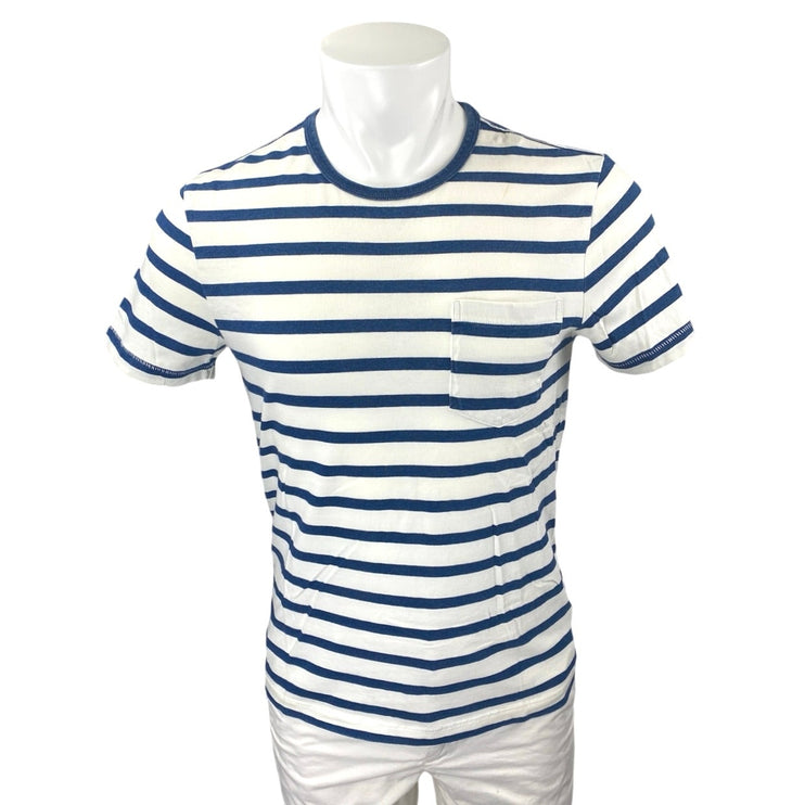 Wallace & Barnes Men's Blue White Striped Short Sleeve Pocket Tee T Shirt Top S