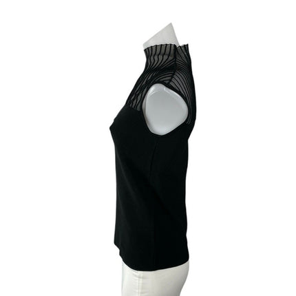 Veronika Maine Black Mesh Sheer Mock Neck Sleeveless Knit Blouse Top Size S
