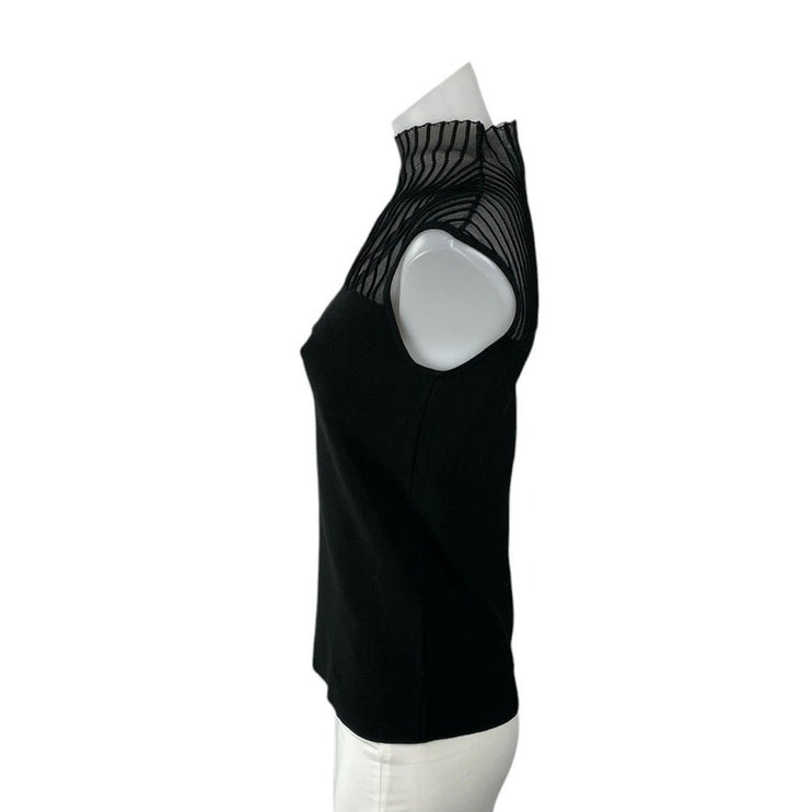 Veronika Maine Black Mesh Sheer Mock Neck Sleeveless Knit Blouse Top Size S