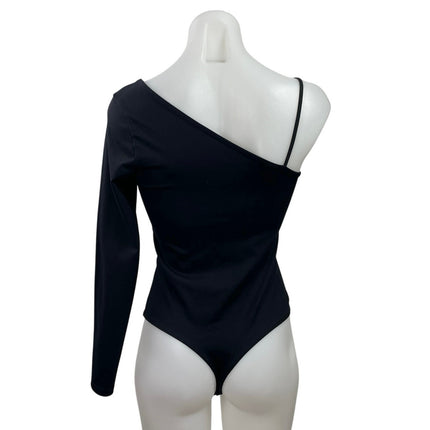 Abercrombie & Fitch Black One Shoulder Long Sleeve Thong Bodysuit Top Size S