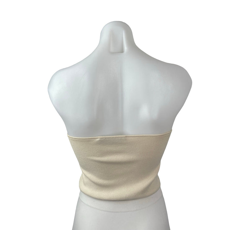 Zara Beige Nude Strapless Bandeau Sweetheart Ribbed Knit Brami Crop Top Size M