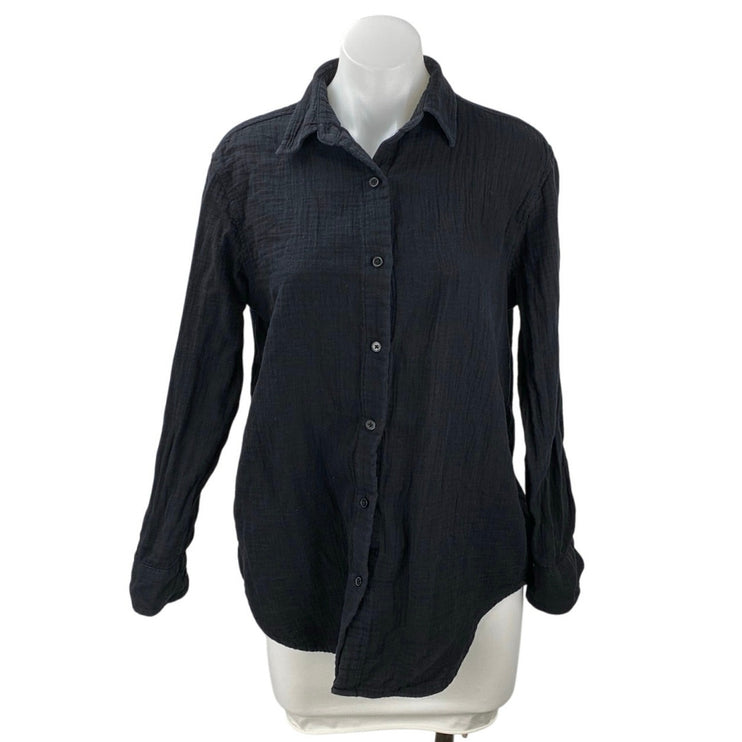 Little Moon Women's Black Gauze Long Sleeve Collar Button Down Shirt Top Size XS