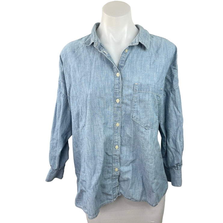 Gap 1969 Women's Blue 100% Cotton Button Up Destructed Western Denim Shirt Top L