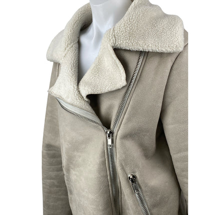 Brooklyn Karma Women's White Ivory Faux Sherpa Zip Aviator Coat Jacket Size M