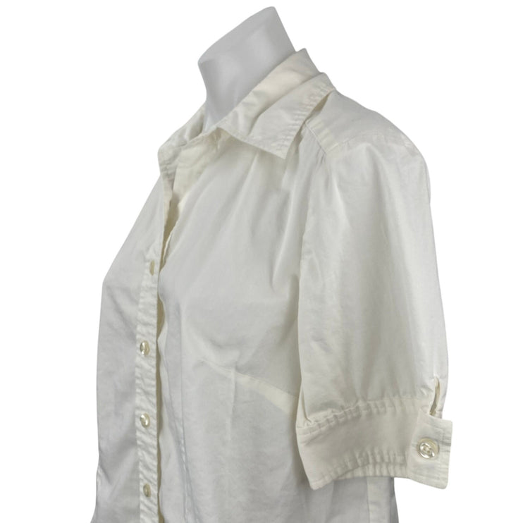 Ann Taylor LOFT Maternity White Collared Short Sleeve Button Down Shirt Top Sz M