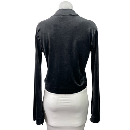Adidas Bellista Black Velvet Velour Bell Sleeve Embossed Crop Sweatshirt Top S