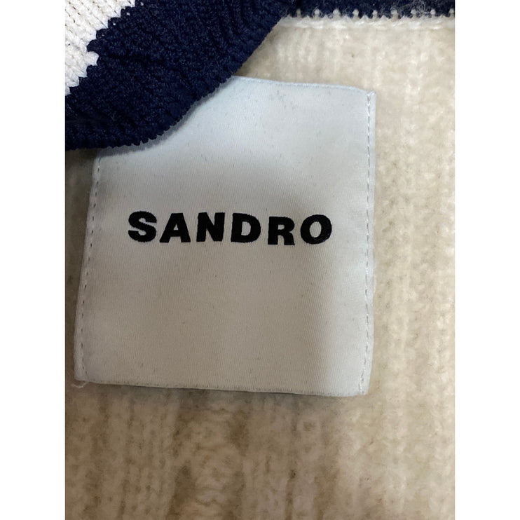 Sandro Womens Cream Black Cable Knit Wool Gold Chain Cardigan Sweater Top Size 0