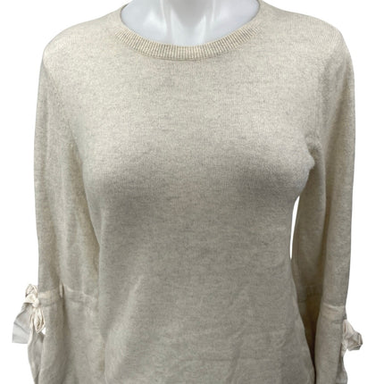 Club Monaco Cream White Cashmere Knit Ribbon Bow Sleeve Pullover Sweater Top S
