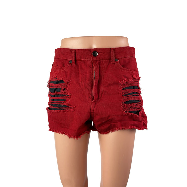 XXI Premium Womens Red Distressed High Waisted Cut Off Denim Jean Shorts Size 29