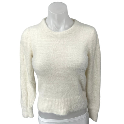 Old Navy Cream Faux Fur Fuzzy Crewneck Long Sleeve Pullover Sweater Top Size S