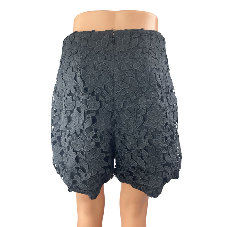 Club Monaco Women's Black Floral Embroidered Lace High Rise Mini Shorts Size 6